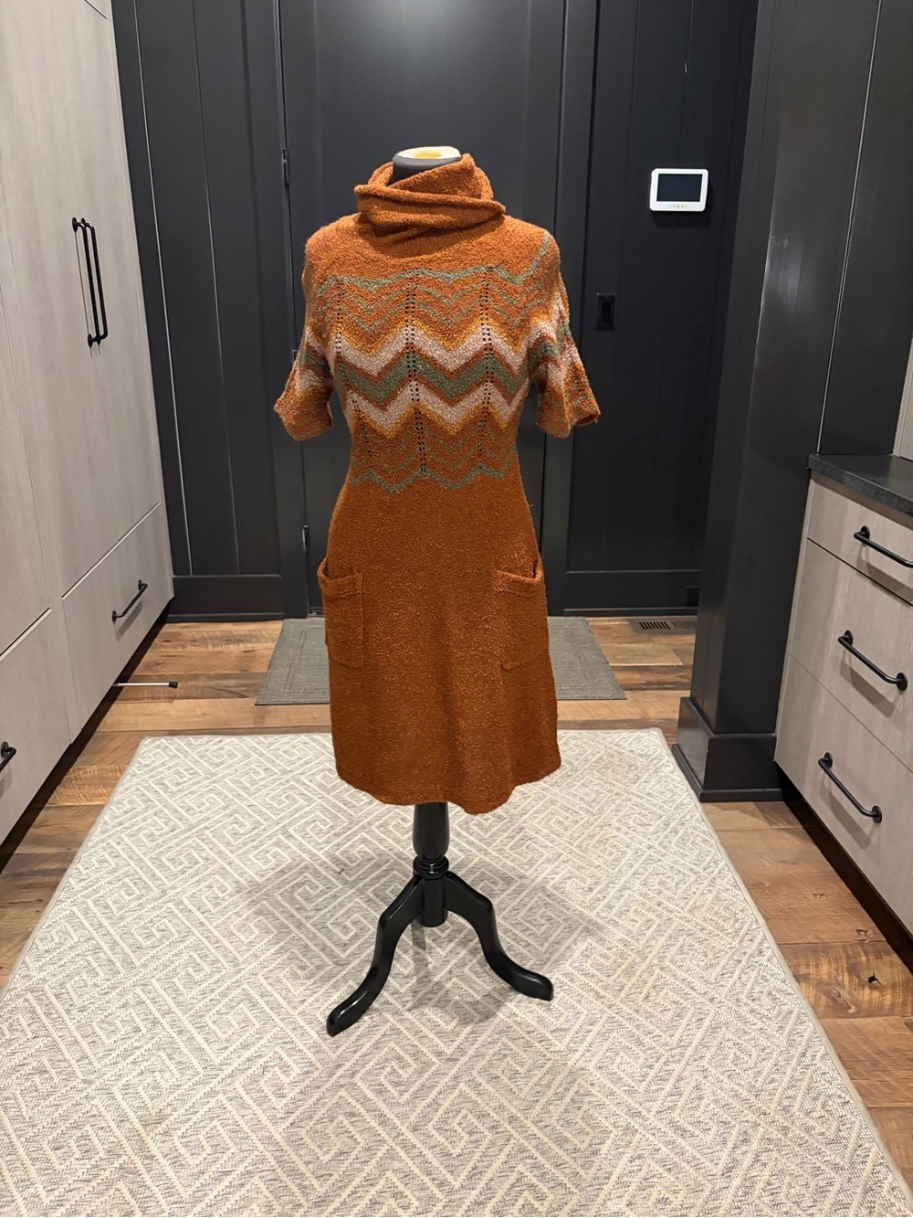 H&M Chevron Knit Turtleneck Sweater Dress Boho Retro Size 4